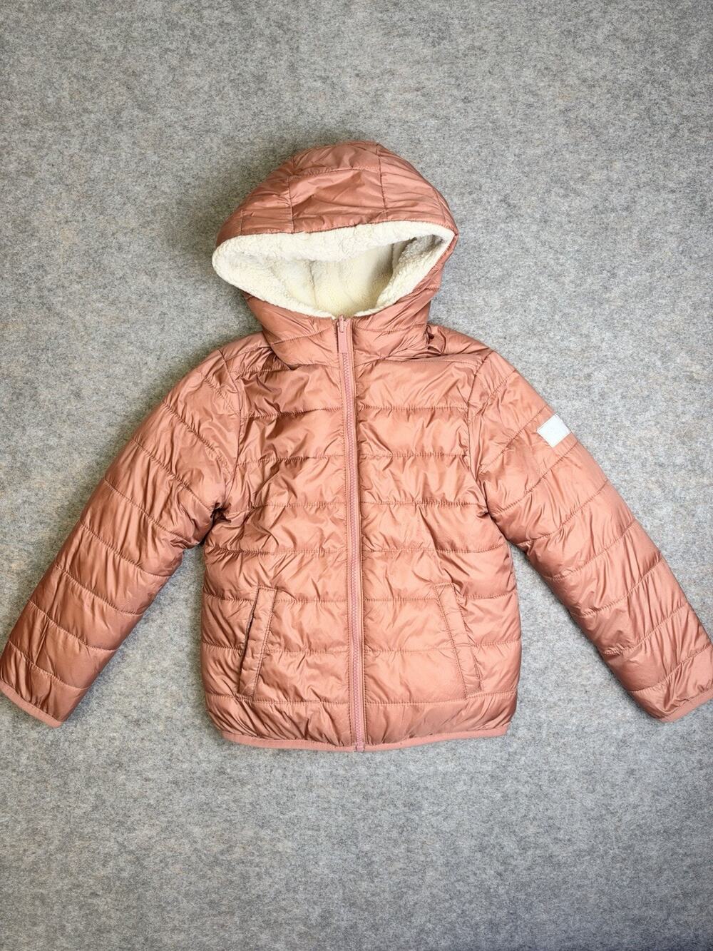 Abercrombie & Fitch Kids Reversible Puffer Jacket Faux Fur Hooded Sz 7/8 No Tag